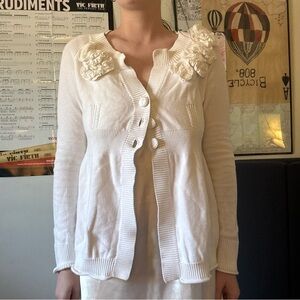 DKNY white Floral-Appliqué Button-Front Cardigan